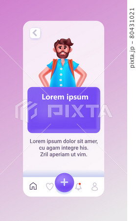 man holding blank banner male cartoon character on smartphone screen vertical 80431021