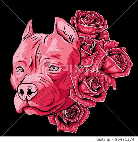 head of dog with roses vector illustration 80431274