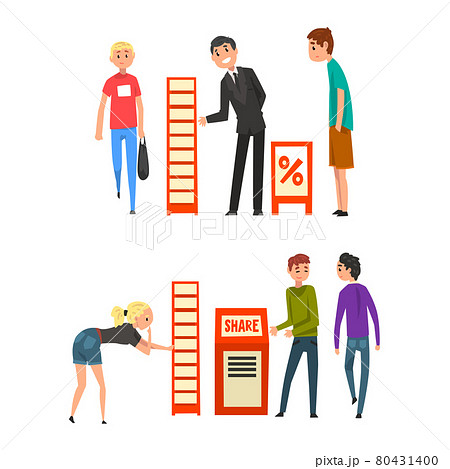 Promoters Advertising Products or Services to Walking People at Trade Show Set, Consultants Standing at Commercial Promotional Stands Cartoon Vector Illustration Promoters Advertising Products or Services to Walking People at Trade Show Set, Consultants Standing at Commercial Promotional Stands Cartoon Vector Illustration 80431400