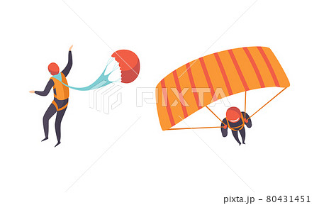 Parachute Jumpers Set, Skydivers Flying with Parachutes, Extreme Sport, Skydiving Cartoon Vector Illustration Parachute Jumpers Set, Skydivers Flying with Parachutes, Extreme Sport, Skydiving Cartoon Vector Illustration 80431451