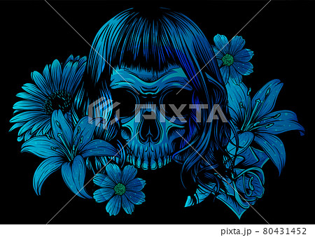 Women's skull with flower vector illustration design Women's skull with flower vector illustration design 80431452