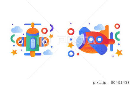 Cute Air Transportation Set, Toy Planes Flat Vector Illustration Cute Air Transportation Set, Toy Planes Flat Vector Illustration 80431453