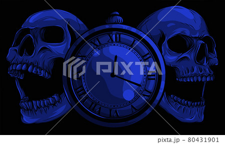 pocket watch with human skull. illustration line art. pocket watch with human skull. illustration line art. 80431901