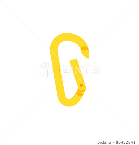 Metal yellow undone safety carabiner, clasp lock of climbing equipment Metal yellow undone safety carabiner, clasp lock of climbing equipment 80432841