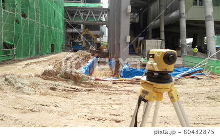 JOHOR, MALAYSIA -JULY 21, 2016: A survey equipment used by land surveyor at construction site to determine and levels and positions.  80432875