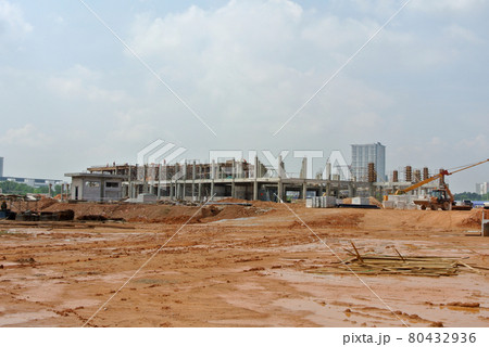 CYBERJAYA, MALAYSIA -SEPTEMBER 10, 2013: Construction site at early stage during daytime. Some area earthwork still ongoing.  80432936