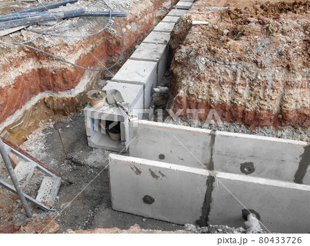 SELANGOR, MALAYSIA -DECEMBER 02, 2016: Precast concrete box culvert drain lay at the construction site. it is used to channel storm water to the nearest monsoon drain.  80433726
