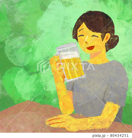 ビールをおいしく飲む女性のイラストのイラスト素材