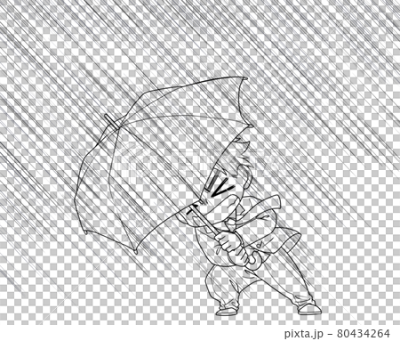 一個穿西裝的男人在暴風雨中帶著雨傘走路 80434264