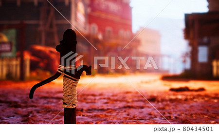 old rusted water pump in Wild West town 80434501