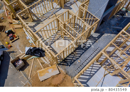 Wooden house in American beams the view of frame structure on a new development 80435549