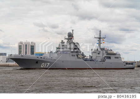 Russia. Kronstadt. The new large landing ship Pyotr Morgunov of project 11711 passes near Kronstadt during the naval parade on July 25, 2021. 80436195