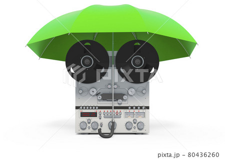 Reel-to-reel tape recorder under umbrella, 3D rendering 80436260