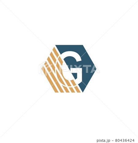 Letter G behind the hexagon with strip design Letter G behind the hexagon with strip design 80436424