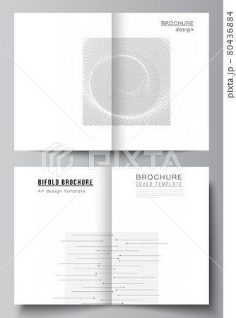 Vector layout of two A4 cover mockups templates for bifold brochure, flyer, cover design, book design. Abstract technology black color science background. Digital data. Minimalist high tech concept. 80436884
