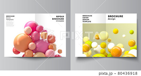 Vector layout of two A4 cover mockup templates for bifold brochure, flyer, magazine, cover design, book design. Abstract vector futuristic background with colorful 3d spheres, glossy bubbles, balls. Vector layout of two A4 cover mockup templates for bifold brochure, flyer, magazine, cover design, book design. Abstract vector futuristic background with colorful 3d spheres, glossy bubbles, balls. 80436918