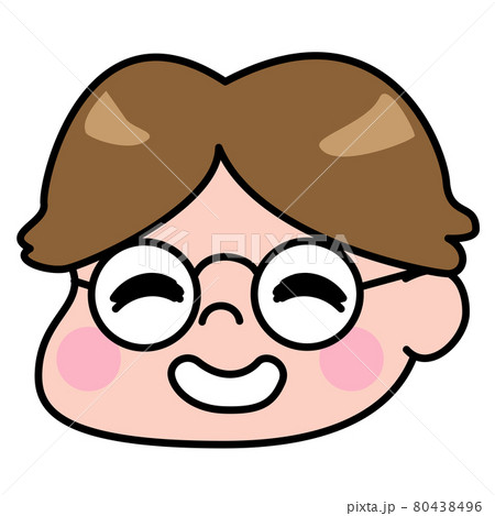 男性　表情　笑顔　お坊ちゃま　若い　メガネ　イラスト素材 80438496