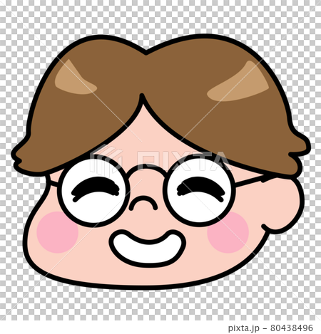 男性　表情　笑顔　お坊ちゃま　若い　メガネ　イラスト素材 80438496