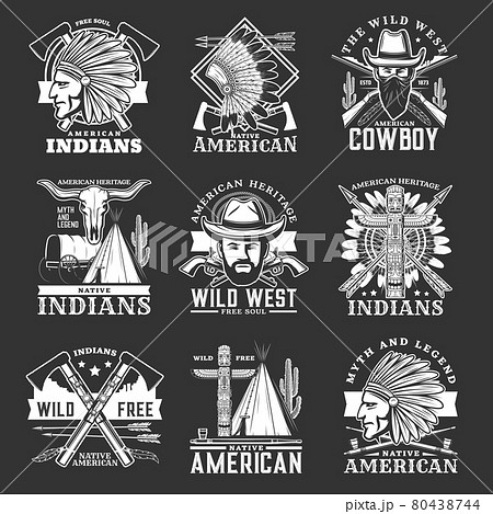 Wild West icons and western symbols, vector 80438744