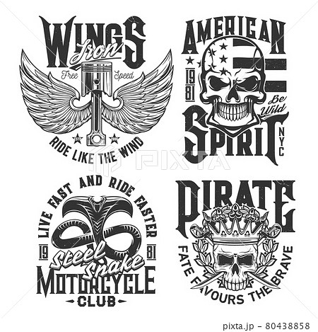 Motorcycle races club, skull or wing t-shirt print 80438858