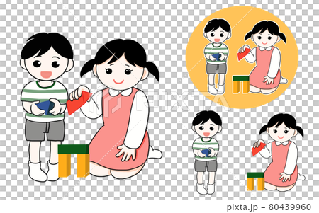 兩個孩子玩積木的插圖 兩個孩子玩積木的插圖 80439960