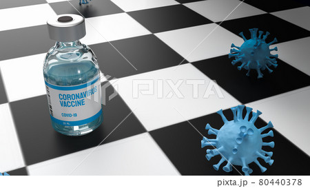 vaccine and virus on chess board for medical or sci concept  3d rendering 80440378