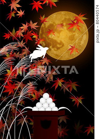 十五夜　月見　紅葉　背景 80440574