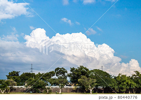 対岸から眺める夏空と雲 対岸から眺める夏空と雲 80440776