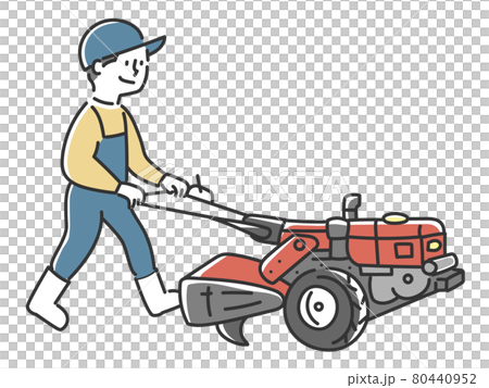 歩行型トラクターを操作する若い男性 80440952