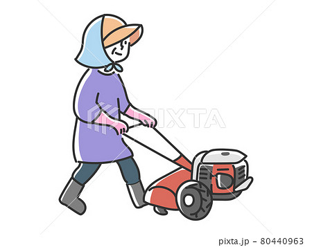シニア女性にも操作しやすい小型耕運機を操縦のイラスト素材