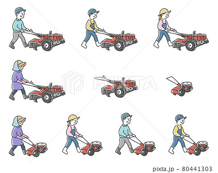小型管理機、耕運機を操作する人々 小型管理機、耕運機を操作する人々 80441303
