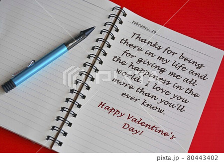 Text on white notepad with red background. Top view and Valentine's day concept Text on white notepad with red background. Top view and Valentine's day concept 80443402
