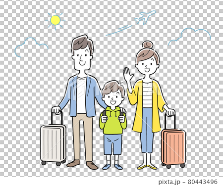 ベクターイラスト素材：旅行する3人家族 80443496