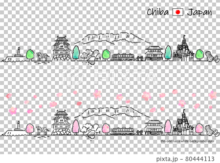 Simple line drawing set of the cityscape of Chiba in spring Simple line drawing set of the cityscape of Chiba in spring 80444113