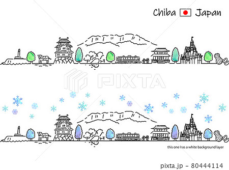 冬の千葉の街並みのシンプル線画セット 冬の千葉の街並みのシンプル線画セット 80444114