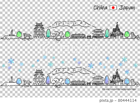 Simple line drawing set of the cityscape of Chiba in winter Simple line drawing set of the cityscape of Chiba in winter 80444114