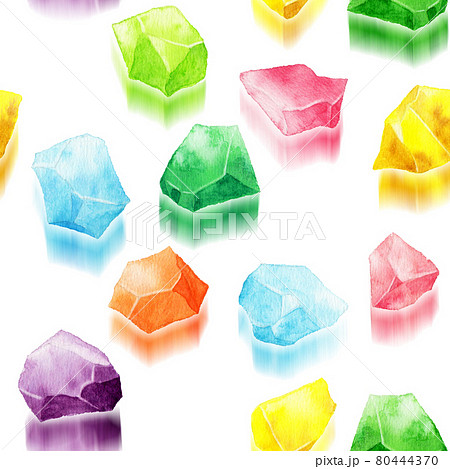 アナログ水彩いろいろな色の琥珀糖連続模様壁紙のイラスト素材
