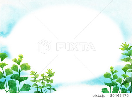 アナログ水彩背景素材フレーム水中の水草のイラスト素材