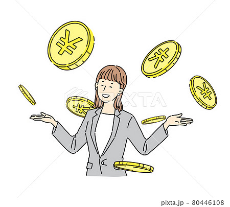 お金、儲ける、女性、コイン、円、硬貨 80446108