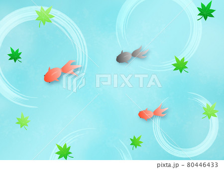 金魚と青もみじと波紋 夏の和風背景素材のイラスト素材