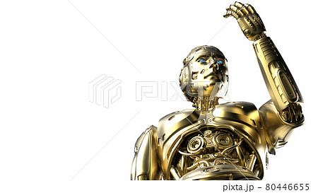 ゴールド　AI　ロボット　3Dイラストレーション 80446655