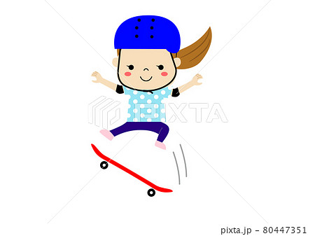 スケートボードをする女の子 スケボーでジャンプする女の子のイラスト素材