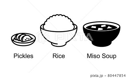 日本の食事 ごはん 味噌汁 お漬物のイラスト素材