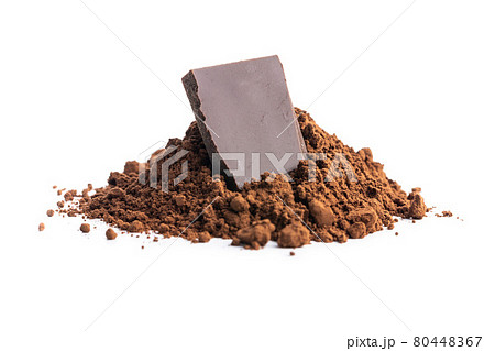 Cocoa powder and chocolate isolated on white background. Cocoa powder and chocolate isolated on white background. 80448367