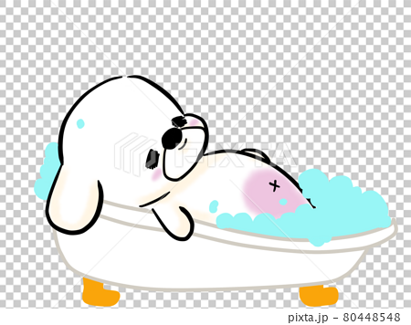 お風呂に入るペキニーズ 犬のシャンプーのイラスト素材