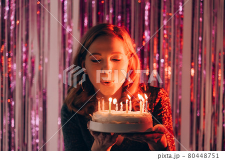 birthday wish festive woman holiday celebration 80448751