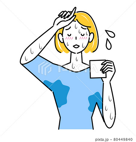 とても汗をかきやすい体質で困っている可愛い女性 大量の止まらない汗 イラスト シンプル ベクター 80449840