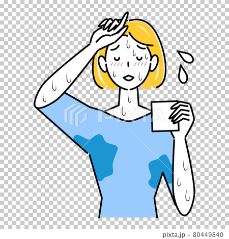 とても汗をかきやすい体質で困っている可愛い女性 大量の止まらない汗 イラスト シンプル ベクター 80449840