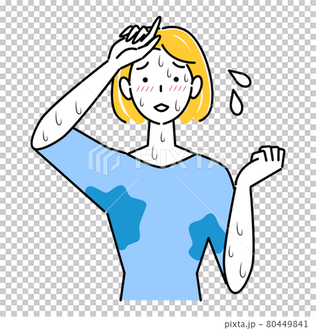 とても汗をかきやすい体質で困っている可愛い女性 大量の止まらない汗 イラスト シンプル ベクター 80449841