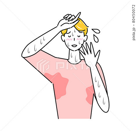 とても汗をかきやすい体質で困っている可愛い男性 大量の止まらない汗 イラスト シンプル ベクター とても汗をかきやすい体質で困っている可愛い男性 大量の止まらない汗 イラスト シンプル ベクター 80450072